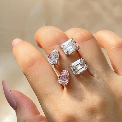 China Fashionable Square Waterdrop Pear Shape CZ Silver Engagement Ring Silver Rose Gold Plated Stackable Wedding Rings for sale