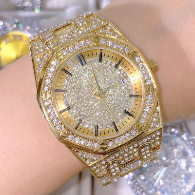 China Best Selling Waterproof Top Luxury Silver Quartz Bling Digital Quartz Diamond Wristwatch Pink Blue Watches For Women Men for sale