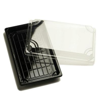 China O serviço do alimento de HACCP PP utiliza ferramentas o sushi plástico preto para viagem Tray With Cover à venda