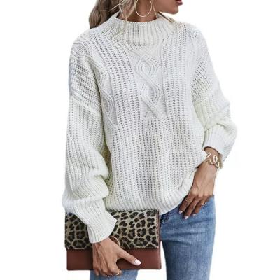 China Anti-wrinkle European and American Casual Office Winter Style Solid Sweater Women Winter Knit Sweater Tops for sale