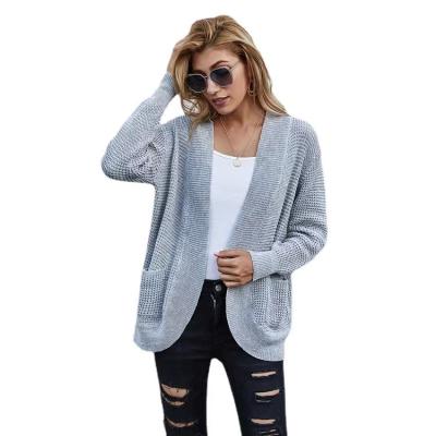 China High Quality Curved Colo Autumn Sweater Cardigan Tops Solid Placket Anti-wrinkle Big Pockets for sale