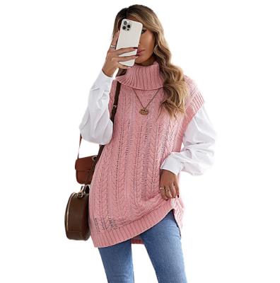 China Wholesale Turtle Neck Oversized Houndstooth Side Knot Jacket Plaid Anti-wrinkle Tassel Sleeveless Top With Women Knit Sweater Vest Pullover for sale