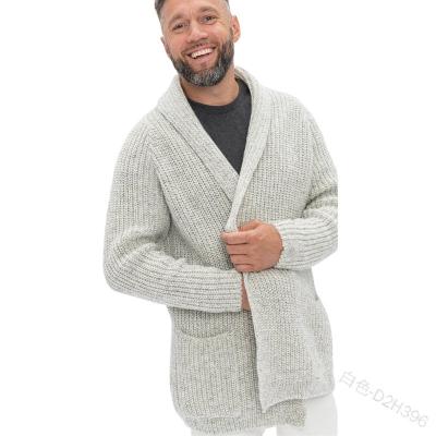 China New Korean Style Winter Clothing Anti-pilling Warm Thick Knit Knitwear Color Block Flannel V Neck Asymmetrical Men's Single Cardigan Sweater for sale