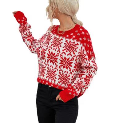 China High Quality Anti-wrinkle Loose Long Sleeve Knit Christmas Snowflake Sweater For Women for sale