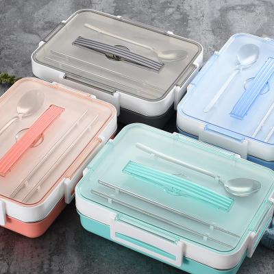 China Everich Portable Fresh Keep Lunch Box with Cutlery Sets 4 Compartment Stainless Steel Lunch Box with Handle and Insulated Bag for sale