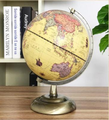 China Teaching Aid Decorative Illuminated Antique Earth World Globe With Scale Bracket Gold Metal Base for sale