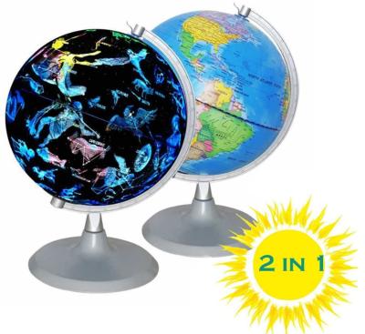 China Teaching And Decoration High Grade 2 In1 Illuminated Interactive Constellation Tellurion Earth Globe With World Map With Matte Metal Base for sale