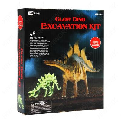 China Gypsum Product Factory Direct Selling Plastic Kids Toys Glow Fossil Dino Excavation Kit Toys Discover Dig Dinosaur Science Craft Kit for sale