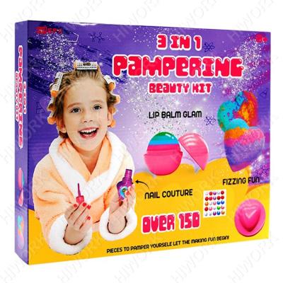 China Plastic Girls Toys Fashion Girl DIY Cosmetic Beauty Set Kids Toy Make Up Set 3 in 1 Pampering Beaut ipstick Bath Bomb Kit for sale