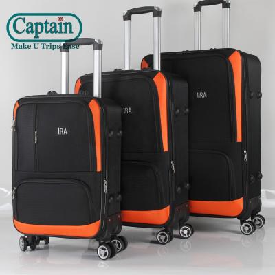 China Vacation Captain Good Price Nylon 3 Pieces Cloth Bag Luggage Set Travel Trolley Soft Luggage Suitcase With 4 Wheels for sale