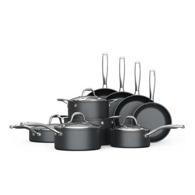 China 14pcs Durable Anodazing Aluminum Forged Hard Cookware Set With Stainless Steel Accessories for sale