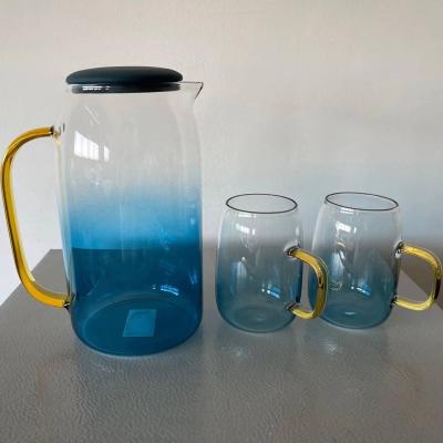 China Modern large capacity high borosilicate glass household item with economical combination, easy open rubber lid, water jug ​​set for sale