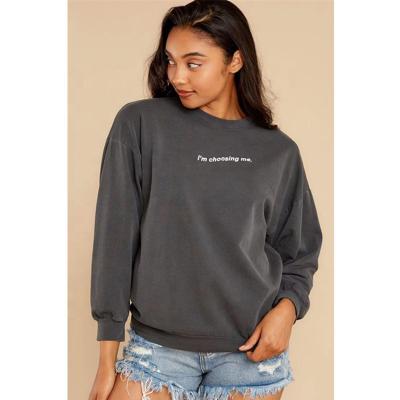 China Anti-wrinkle street style letter logo round neck pullover gray loose casual sweater for women for sale