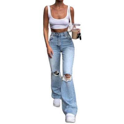 China New Arrival High Fashion Young Girls Denim Denim Trousers Breathable Long Ripped Pants for sale