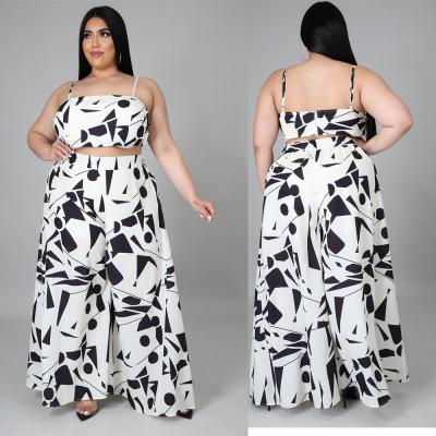 China Printed Plus Size QUICK DRY Chiffon Sling Mid Waist Commuter Long Skirt Two Piece Suit Casual White Drawstring Suit for sale