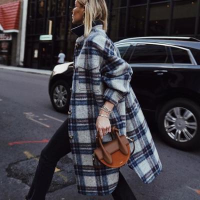 China Autumn And Winter New Arrival Anti-wrinkle Long Lapel Long Sleeve Loose Elegant Plaid Coat Woolen Coat for sale