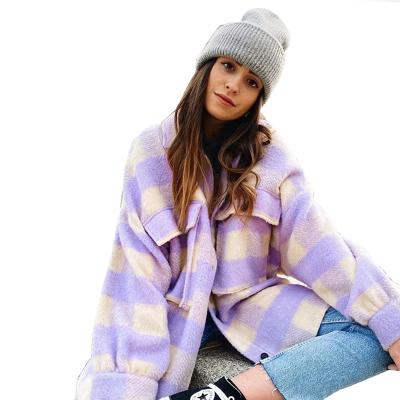 China New Autumn And Winter Straight Lapel Anti-wrinkle Plaid Casual Loose Long-sleeved Woolen Jacket for sale