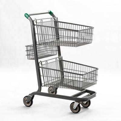 China Popular Supermarket Trolley Double Unfolding Factory Basket Shopping Cart for sale