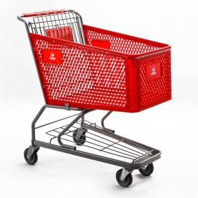 China Durable Fashionable Plastic Basket 100L Metal Supermarket Shopping Trolley for sale