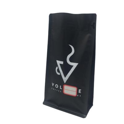 China Private Label 100g 250g 500g 1kg Custom Printed Aluminum Foil Flat Bottom Resealable Black Coffee Beans Safety Packaging Bag With Valve for sale