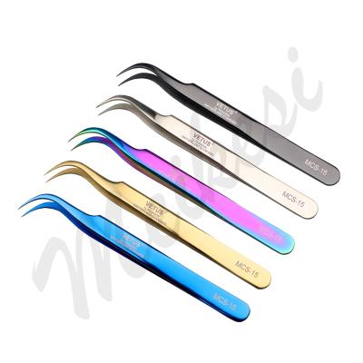 China Eyelash Extensions Logo Fashion Colorful Cosmetic Tool Tweezers Customized Lash Applicator Set Eyelash Extension Pointed Tweezers for sale