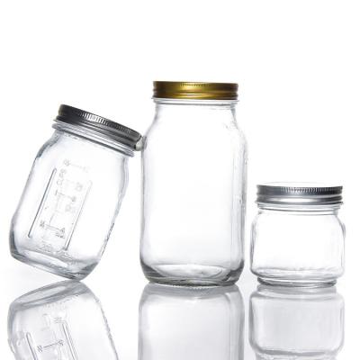 China Custom Design 8 Oz 16 Oz Lebensmittelbehälter Glas Mason Jar mit Deckel zu verkaufen