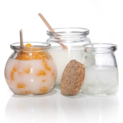 China 8Oz Empty Glass Yogurt Bottle Pudding Jar And Fresh Milk Bottle With Cork Lid for sale