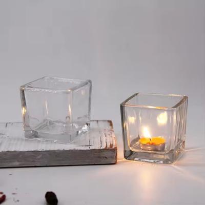 China Square Empty Clear Candle Vessels Glass Jars For Making Candles for sale