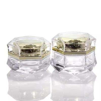 China Small Clear Glass Cream Jars Hand Eye Cream Clear Square Shape Glass Cosmetics Cream Jars for sale