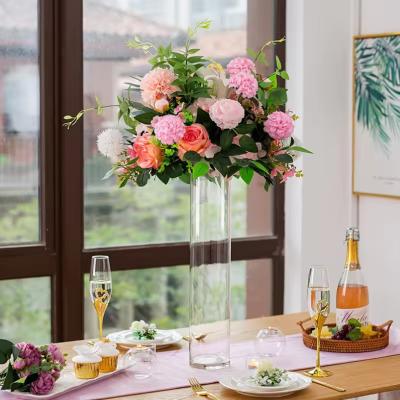 China Hydroponic Cylinder Clear Glass Flower Vase For Hotel Decoration Wedding Ceremony for sale