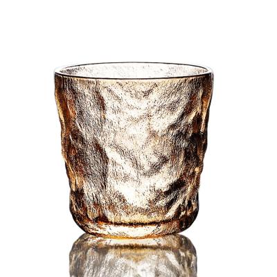 China Free Sample Glacier Pattern Wine Glass Tumbler Frosted Pink Color Whiskey Glass Cup for sale