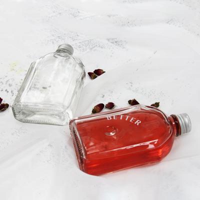 China New Design 200Ml 250Ml 300Ml  Transparent Liquor Glass Flat Bottle With Screw Lid for sale