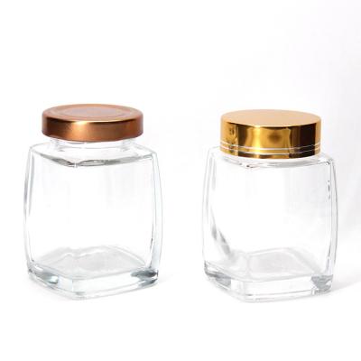 China Food Grade 220Ml 280Ml 380Ml 500Ml Vintage Quilted Tea Canister Honey Glass Jar With Lug Cap for sale