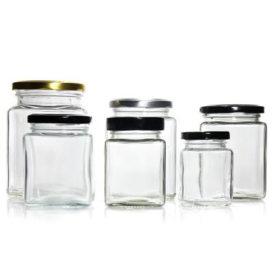 China Square Glass Food Jar Empty Storage Glass Jar With Metal Lid for sale