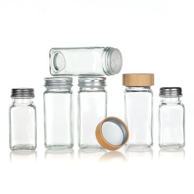 China 120Ml 90Ml Glass Spice Jars With Shaker Pour Lid Square 4Oz Spice Jar For Kitchen for sale