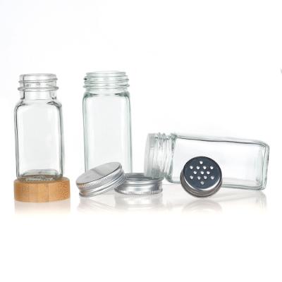 China 120Ml 90Ml Glass Spice Jars With Shaker Pour Lid Square 4Oz Spice Jar For Kitchen for sale