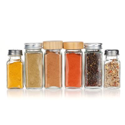 China Oem Empty Clear 120ml Square Pepper Glass Bottle 4oz Spice Jar With Shaker For Kitchen Bbq for sale