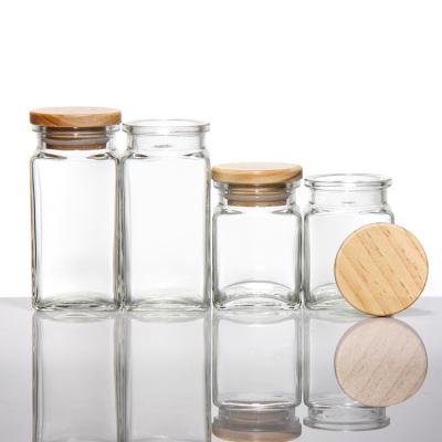 China Bamboo Wooden Lid 120Ml 4Oz Empty Square 24 Pcs Glass Spice Jars for sale