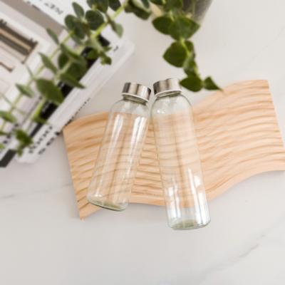 China Personalized Custom 350Ml 500Ml 16Oz Transparent Glass Water Bottle With Stainless Steel Lid for sale