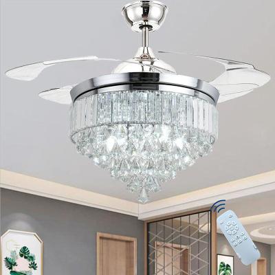 China Modern China Made Modern Bedroom Fan Lights 42 Inch Fancy Crystal Ceiling Fan Lights Fixtures LED 3 Color Changing Remote Control for sale