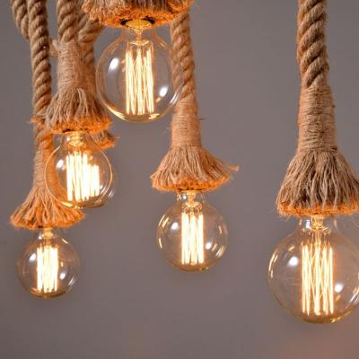 China High Efficiency Hemp Rope Light Pendant Lights Vintage Retro Loft Industrial Hanging Lamp For Living Room Kitchen Light Fixtures Decor Home Lighting Fixture for sale