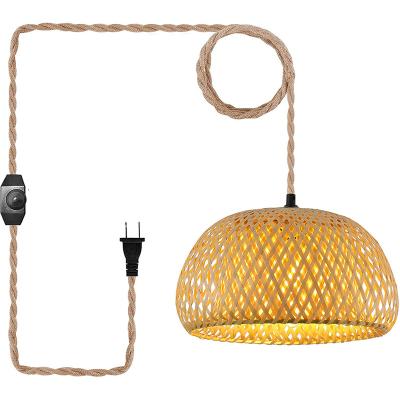 China American Natural Hand - Woven Bamboo Chandelier With Dimmable Pluggable Wicker Chandelier Rattan Chandelier Living Room Bedroom for sale