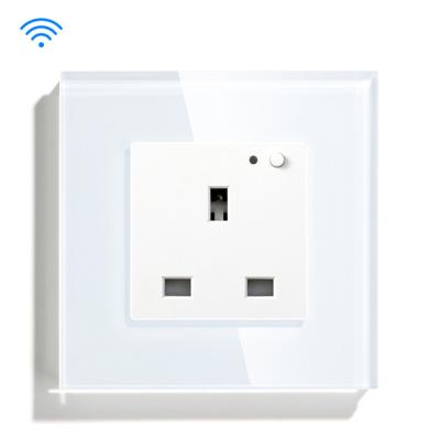 China Multipurpose Electrical Outlet UK Standard Voice Control 86*86mm Tempered Glass Smart Britain 13A WIFI Wall Socket 240V for sale