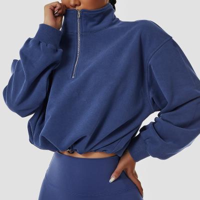 China Anti-Wrinkle Women Fitness Cotton Quarter Zipper UpTurtle Neck Gym Heavy Sport Use Sweater Jumper Oversize Sublimation Elastic Sweatshirts for sale