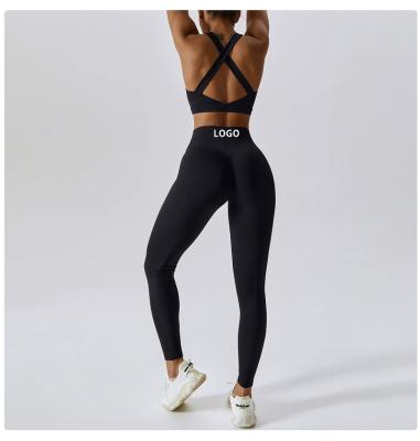 China Breathable Custom Seamless Yoga Gym Leggings Fitness Workout Clothing Women Active Wear Sets for sale