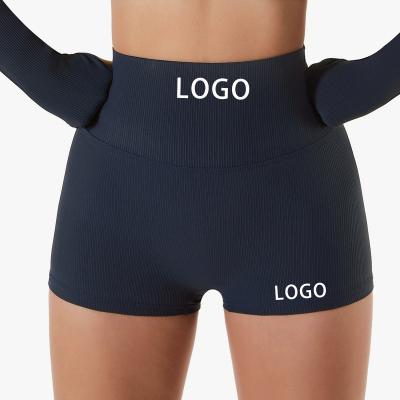 China 2023 New Breathable Custom Athletic Workout Shorts Women Gym Shorts High Waist Rib Seamless Knit Butt Lift Yoga Shorts for sale