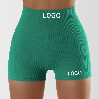 China 2023 New Breathable Custom Athletic Workout Shorts Women Gym Shorts High Waist Rib Seamless Knit Butt Lift Yoga Shorts for sale