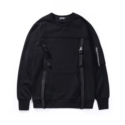 中国 黒いブランクの綿の前部ポケットが付いている特大Crewneckのスエットシャツ フード無し 販売のため