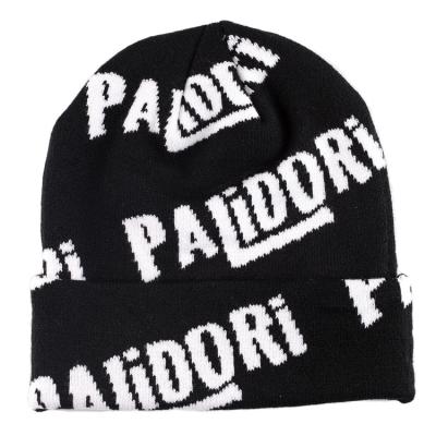 China Invierno de encargo Beanie Slouchy Knitted Hats Black de los hombres con el logotipo del telar jacquar en venta