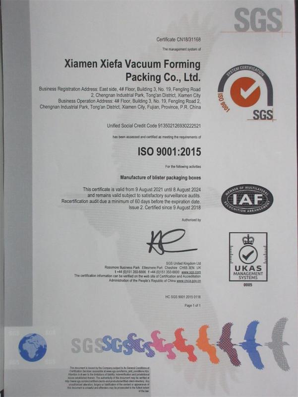 ISO9001 - Xiamen XieFa Vacuum Forming Packing Co., Ltd.